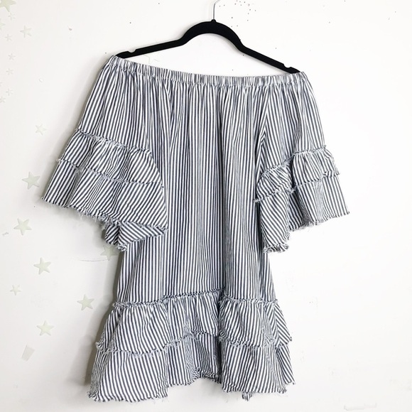 Zara off the shoulder striped tunic dress - Picture 5 of 12